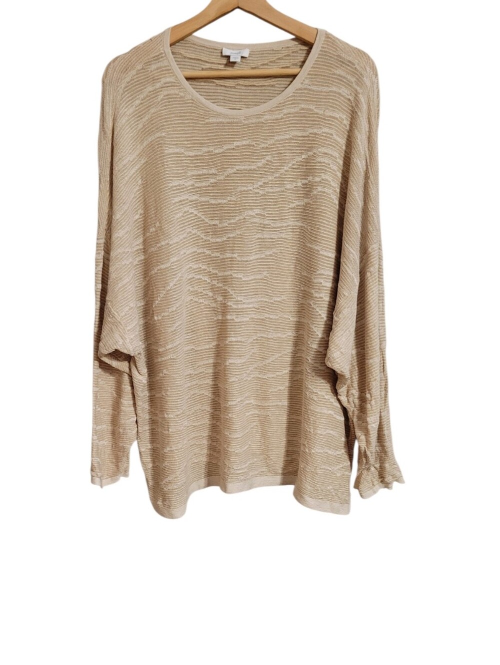 Pure Jill Beige Linen Blend Textured Long Sleeve Top
